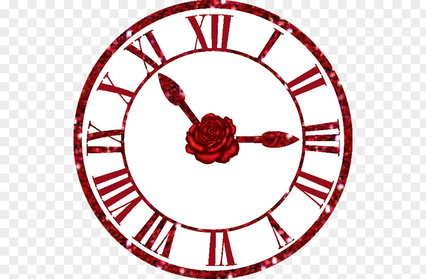 Red Roses Ancient Roman Numeral Clock Station Movement Quartz Face PNG