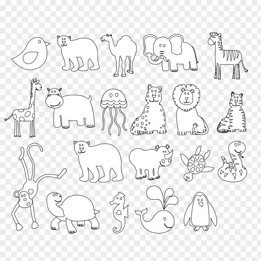 Animal Print Coloring Book Animals Black And White Colorful Clip Art PNG