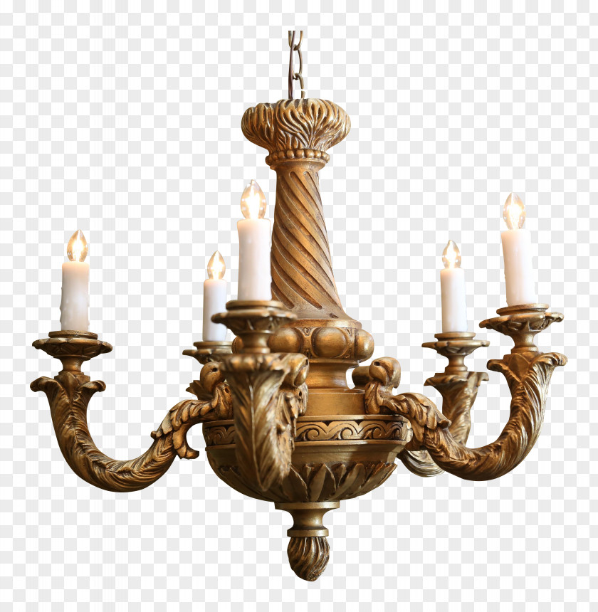 Woodcarving Chandelier Light Wood 1890s Gilding PNG