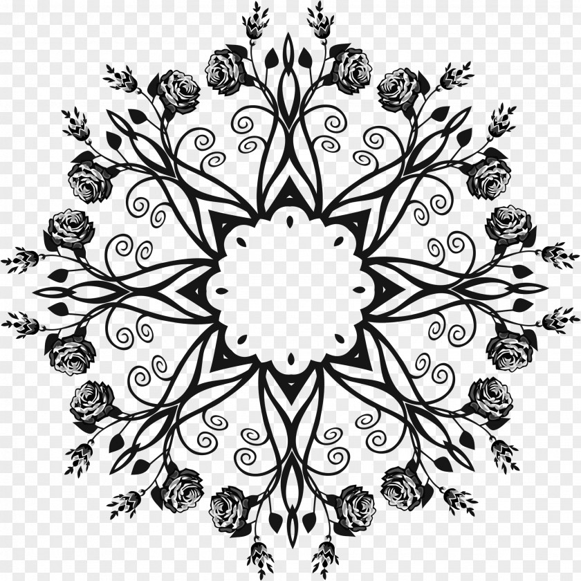 Decorative Pattern Black And White Floral Design Clip Art PNG