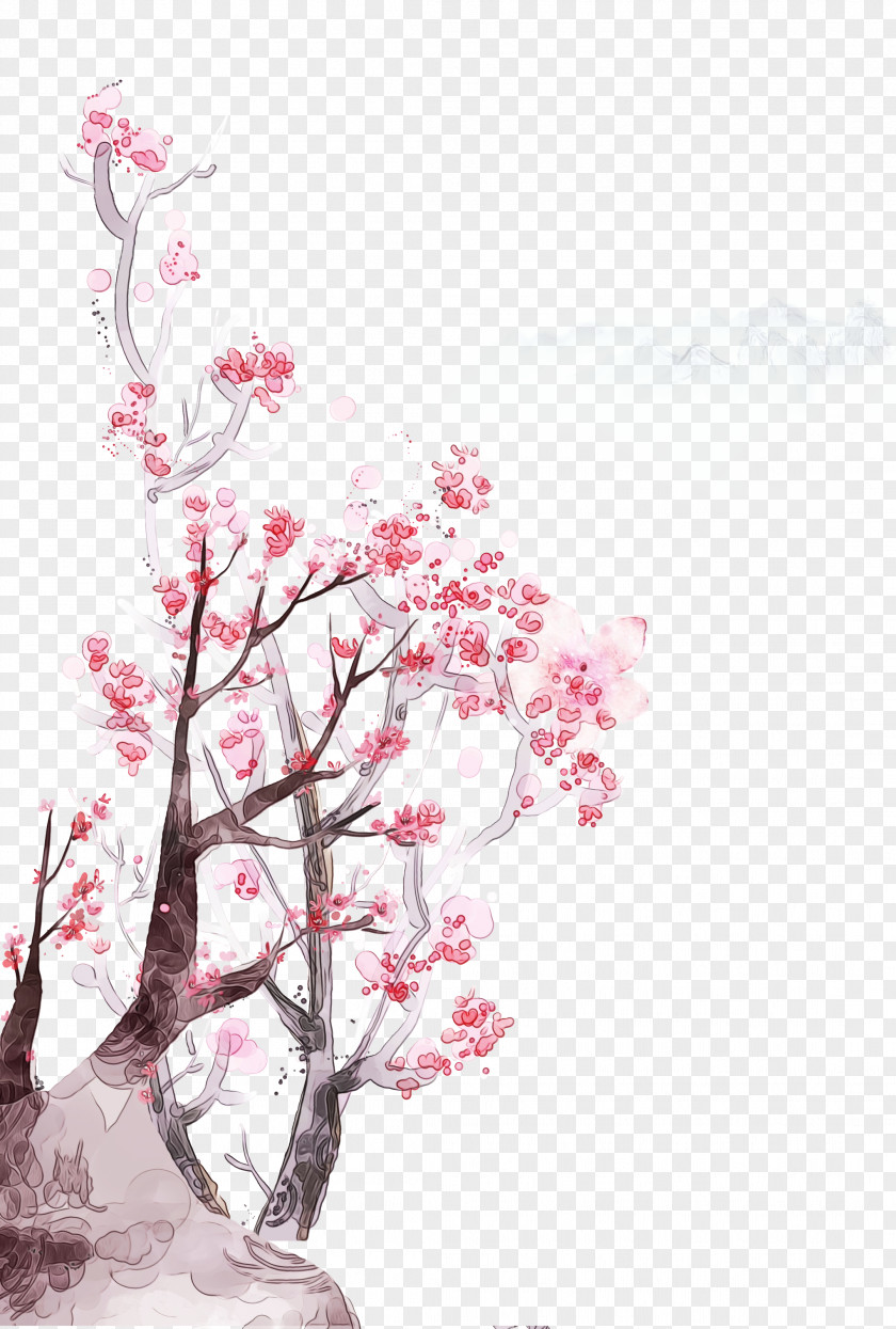 Plant Stem Watercolor Paint Floral Background PNG