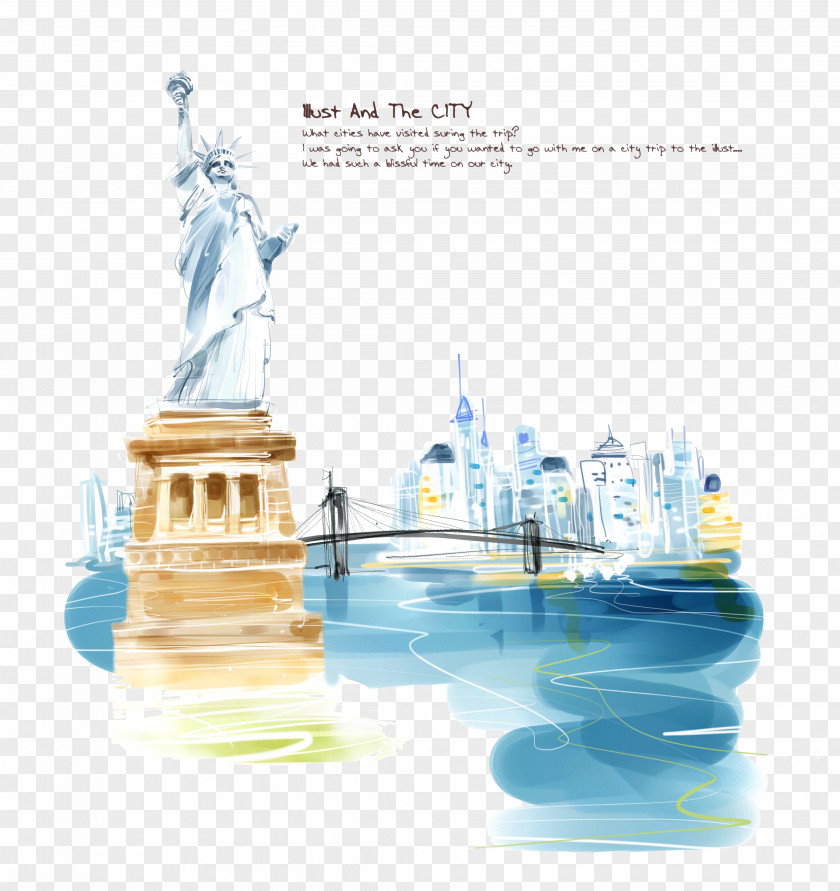 Hand Painted Watercolor Statue Of Liberty Illustration PNG
