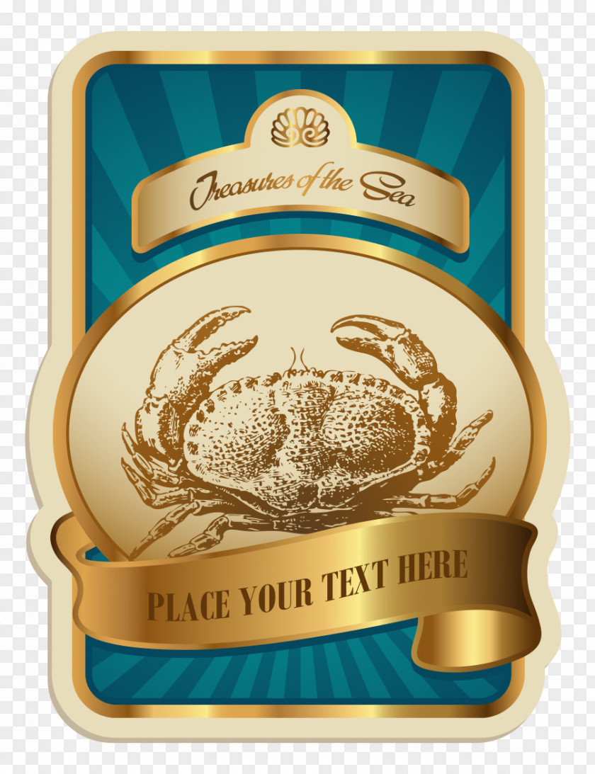 Vector European Gold Greeting Card Congratulations Crab English Label Illustration PNG
