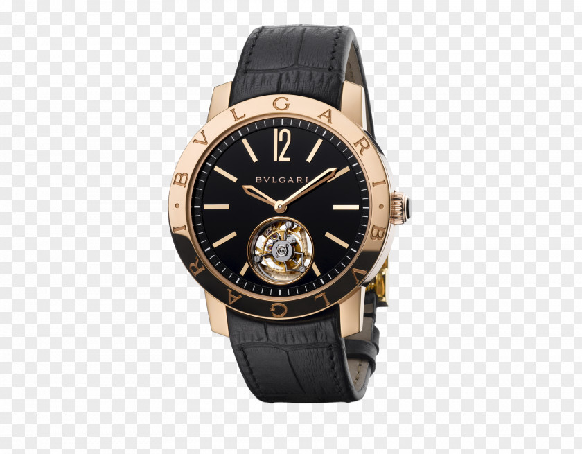 Bulgari Watches Black And Gold Male Watch Tourbillon Jewellery Complication PNG