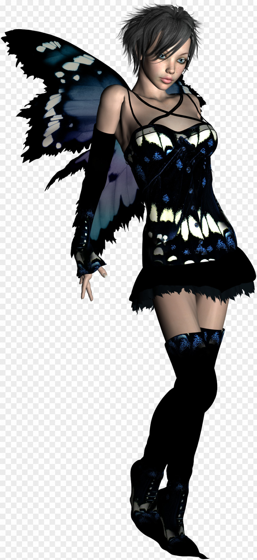 Fairy Silhouette Legendary Creature Costume Design Black Hair PNG