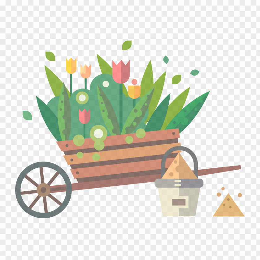 Tulip Vehicle Flowerpot Wheelbarrow Grass Flower Plant PNG