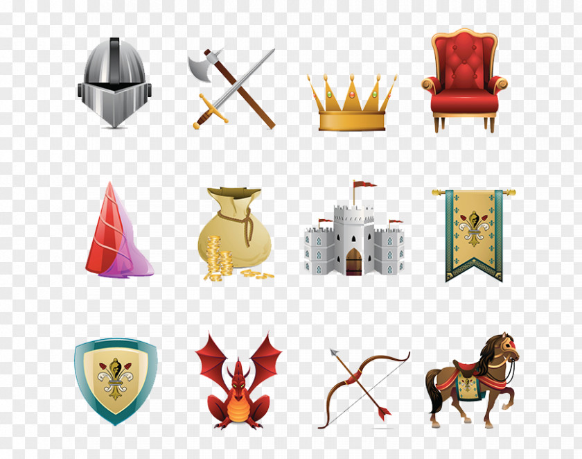 A Group Of Ancient Palace Design Element Icon Middle Ages Knight Illustration PNG