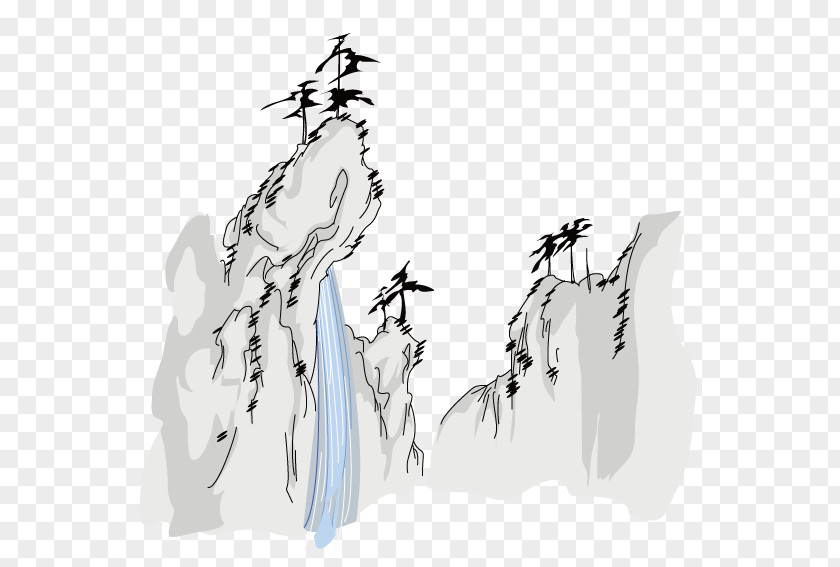 Mountain Stream Waterfall Illustration PNG