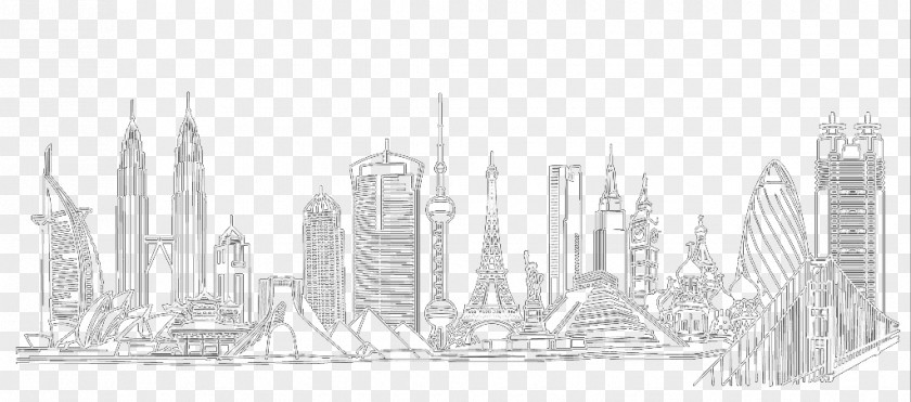 Line Drawing Of Famous Buildings In London Black And White Brand Structure Pattern PNG