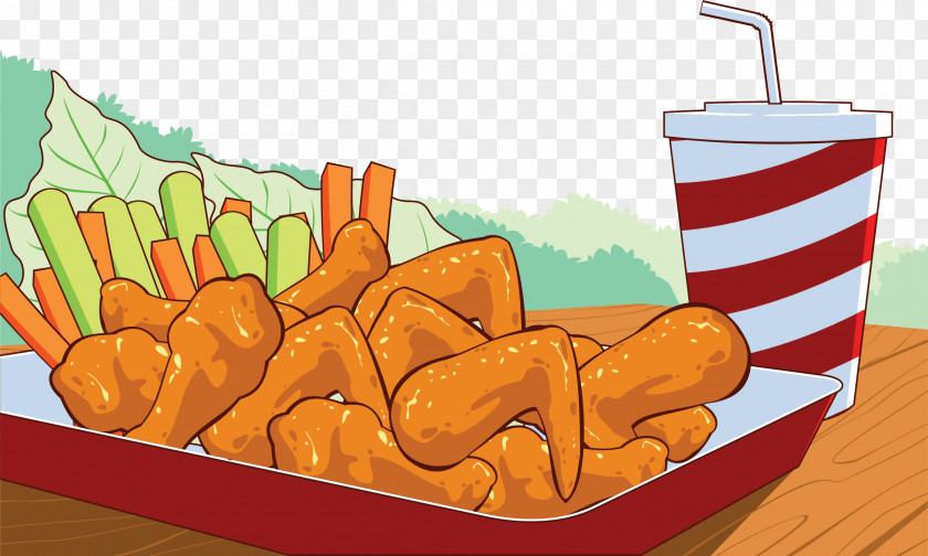 Cartoon Hand-painted Fried Chicken Wings Coke Package Fast Food Buffalo Wing Junk Illustration PNG