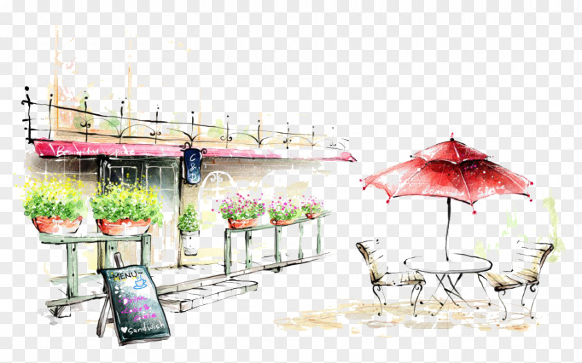 Landscape Oil Painting Picture Material Coffee Cafe Drawing Illustration PNG