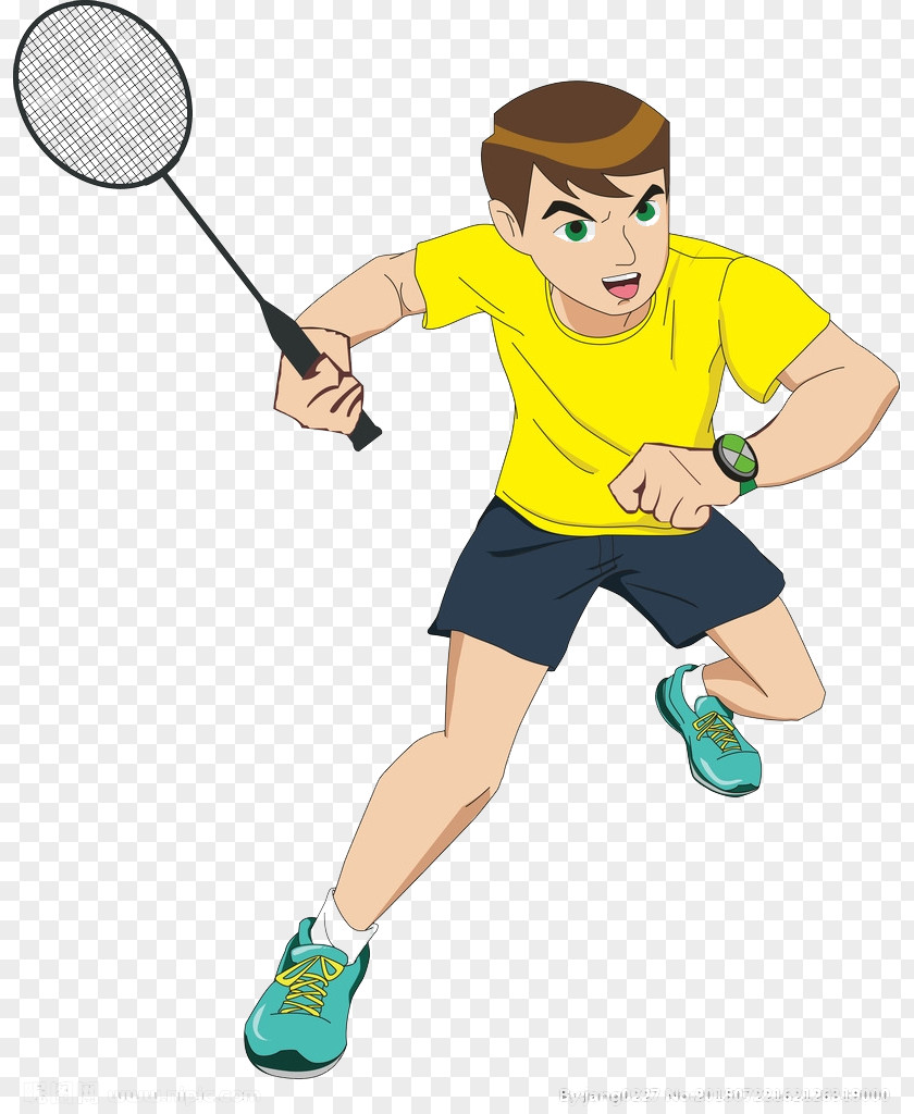 Teenager Playing Badminton Cartoon Sport PNG