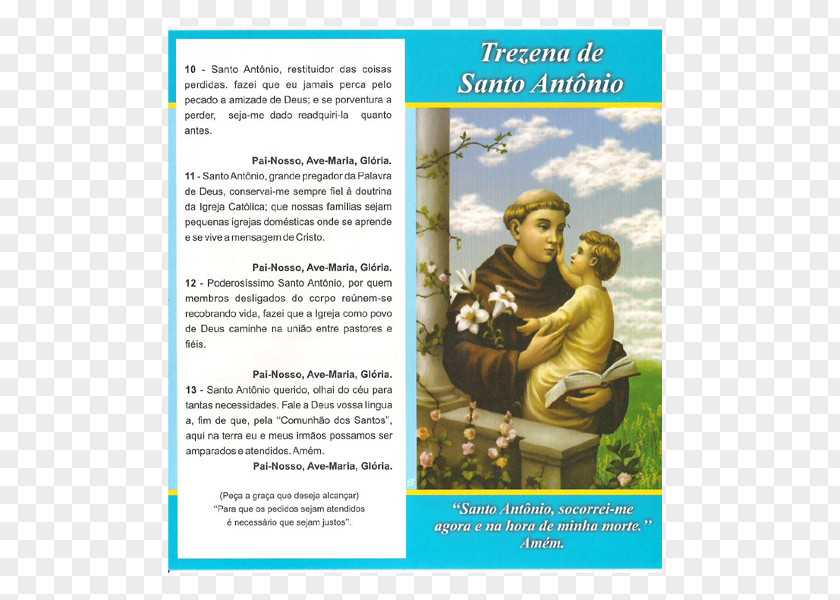 Santo Antonio Trezena Prayer Saint Holy Card Religion PNG