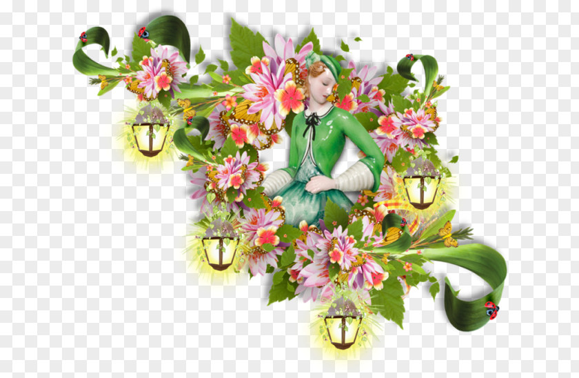 Hand-painted Lamps And Flowers Lantern Light Lamp PNG