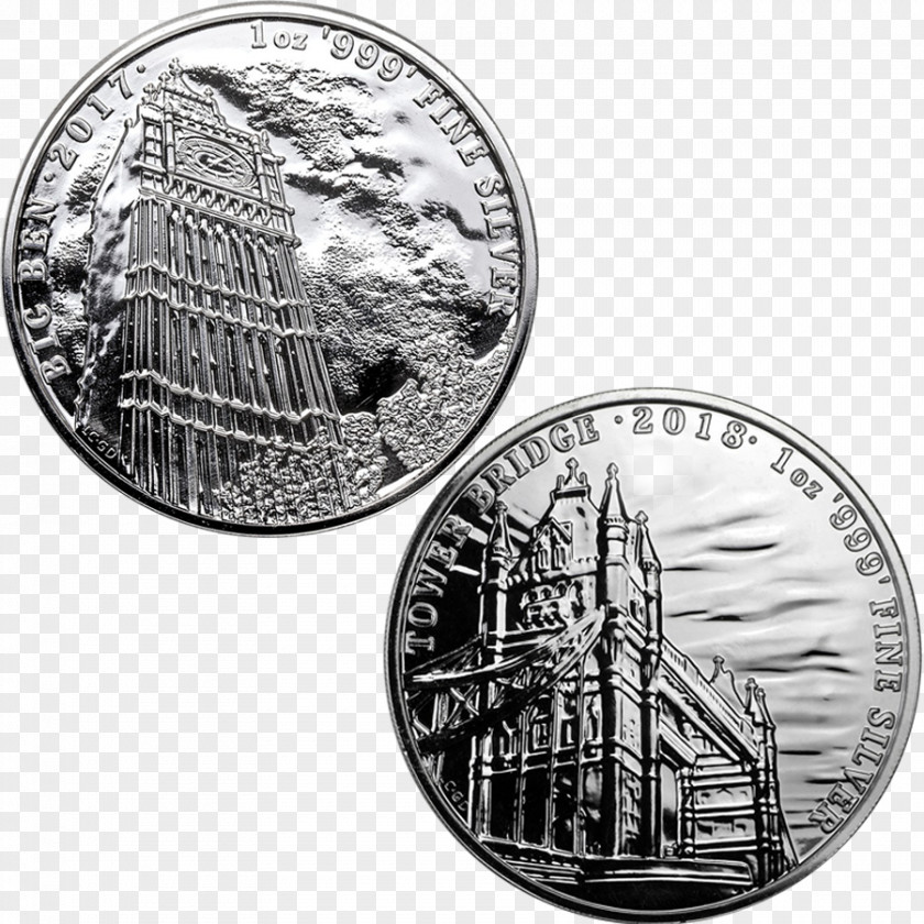 Tower Bridge Big Ben Landmarks Of Britain Coin Silver PNG