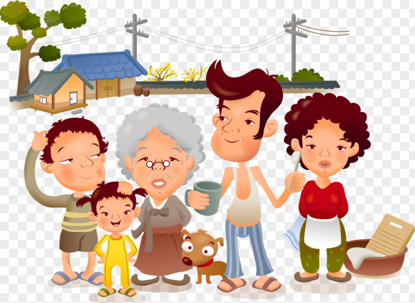 Rural Family Portrait Vector Material Cartoon Illustration PNG