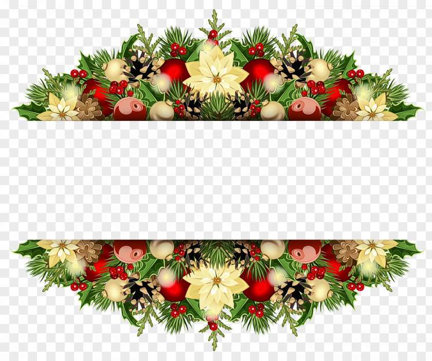 Pine Family Fir Watercolor Christmas Wreath PNG