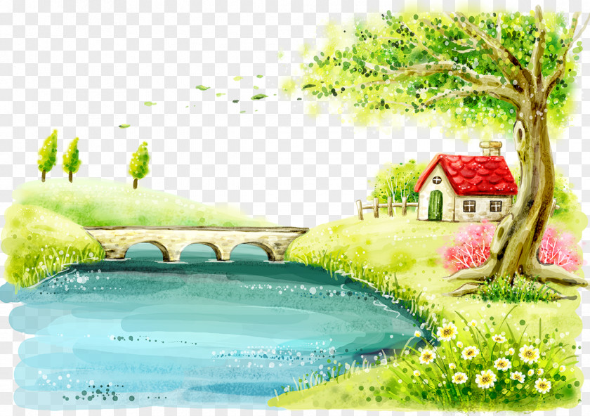 Pond Red House Cartoon Comics Architecture Illustration PNG