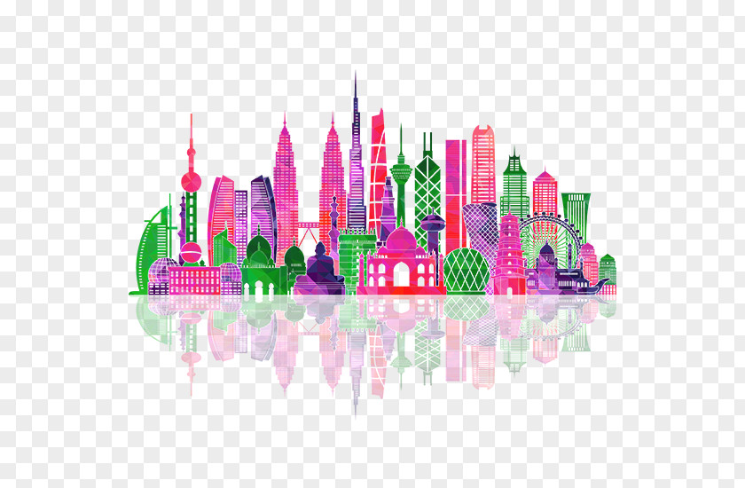 Color City Asia Skyline Silhouette Illustration PNG
