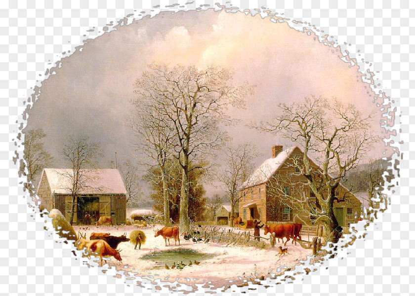 Painting Farmyard In Winter Brooklyn Museum Oil Art PNG