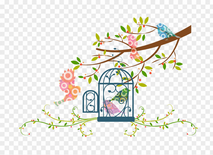 Vector Tree Branches Bird Cage Birdcage Drawing PNG
