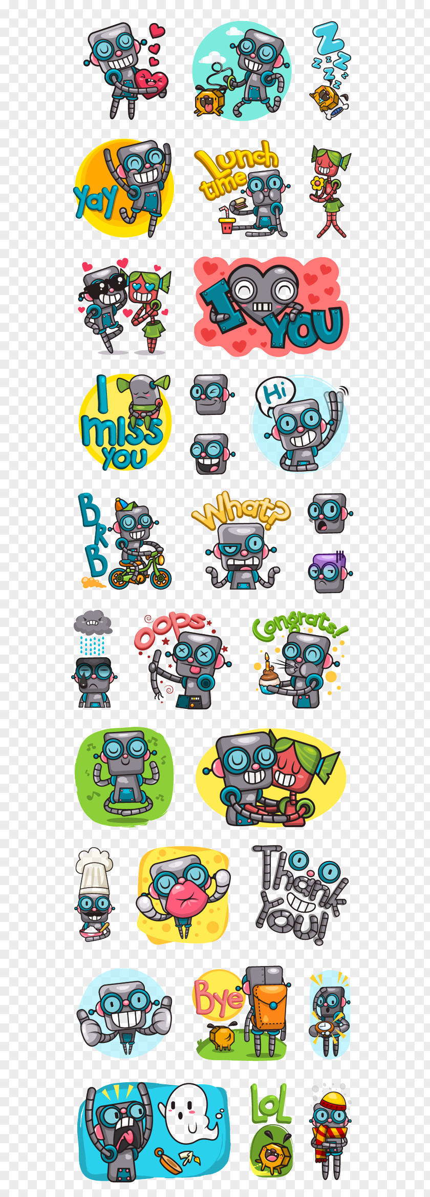 Cartoon Robot Collection Paper Sticker Viber Clip Art PNG