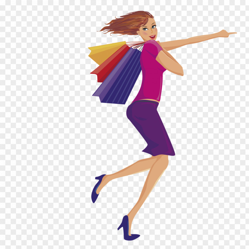 Carrying Shopping Bags Running Beauty Woman Clip Art PNG