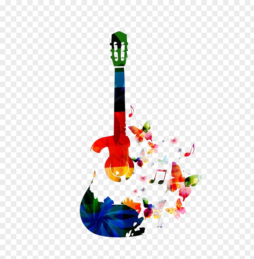Acoustic Guitar Music Electric PNG guitar guitar, Colorful illustration of fading multicolored with butterflies and flowers clipart PNG