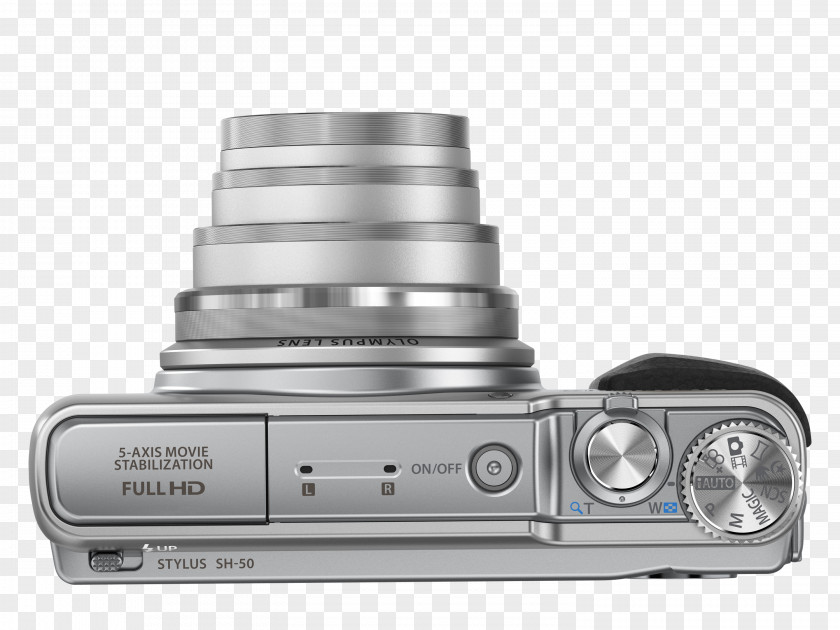 SilverDigital Camera [DJO] Point-and-shoot CameraCamera Lens Olympus Stylus SH-50 IHS Digital With 24x Optical Zoom And SH-60 PNG