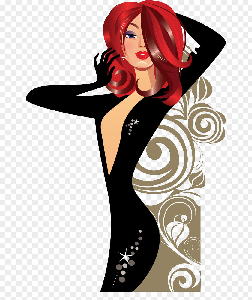 Fashionable Women Cartoon Silhouette Illustration PNG