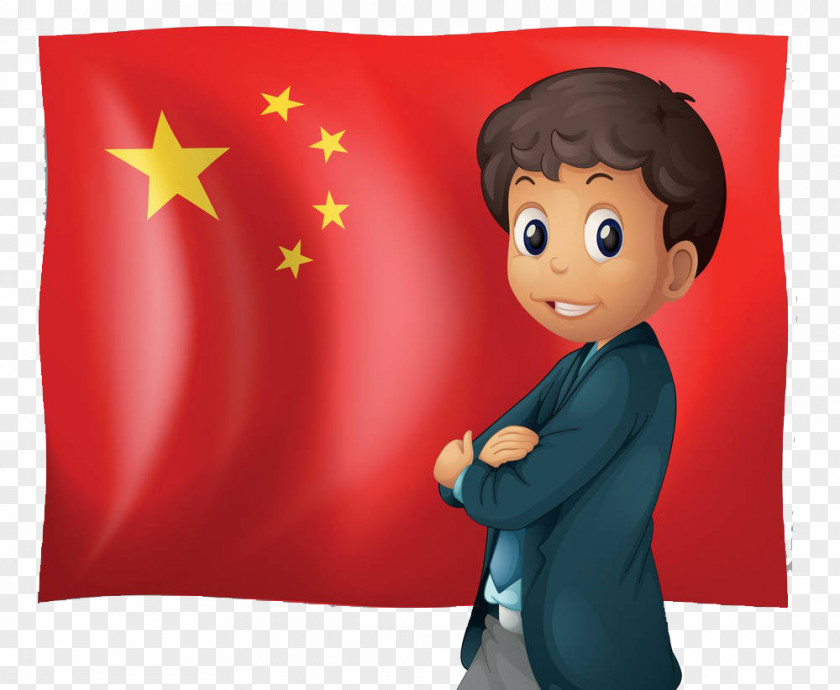 The Boy Standing In Front Of Flag China Illustration PNG