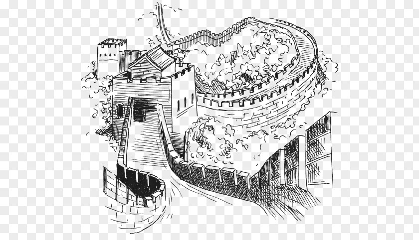 Great Wall Of China Drawing Architecture Wonders The World Sketch PNG