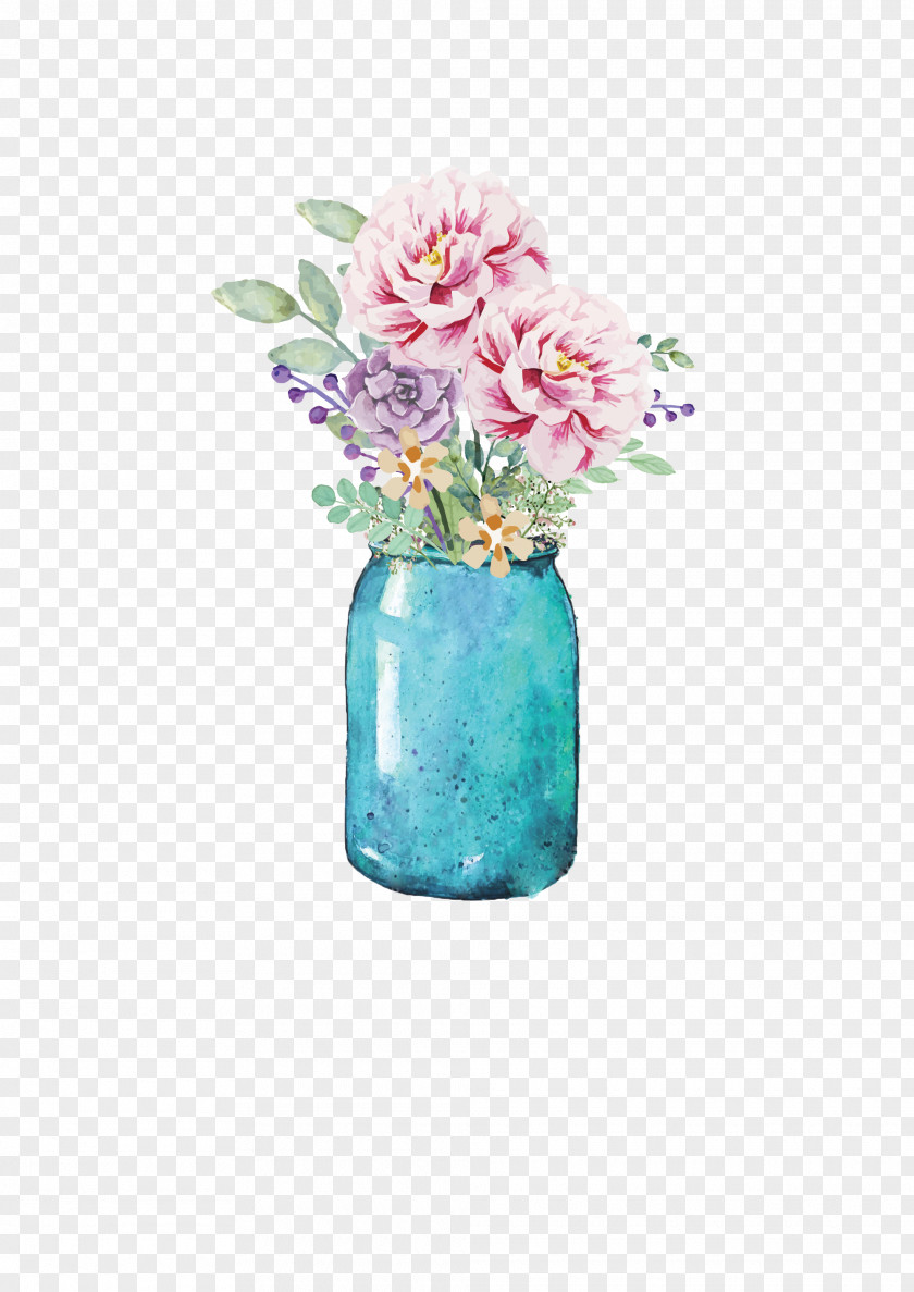 Vase Flower Mason Jar Watercolor Painting Paper PNG