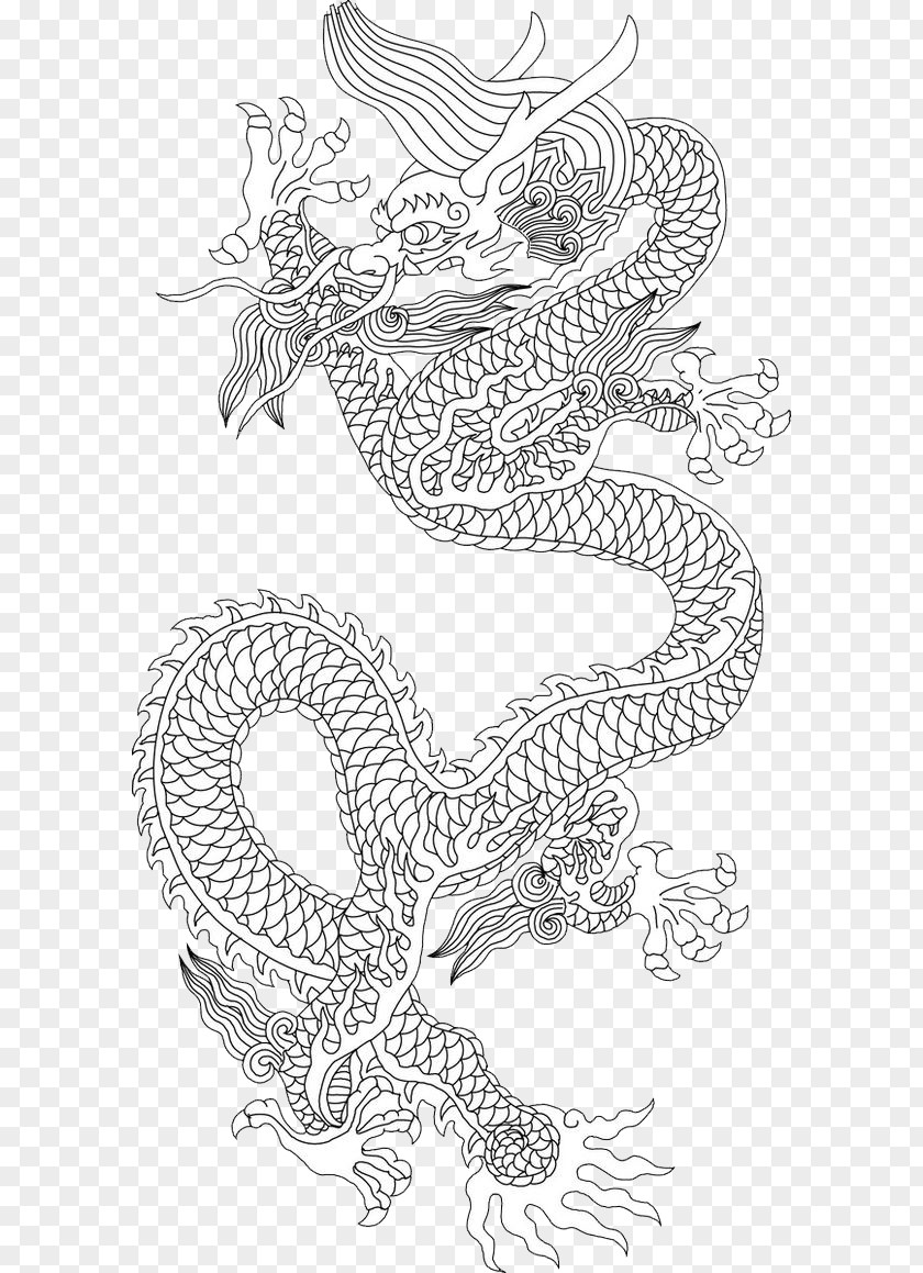 Hand-painted Chinese Dragon Sketch PNG