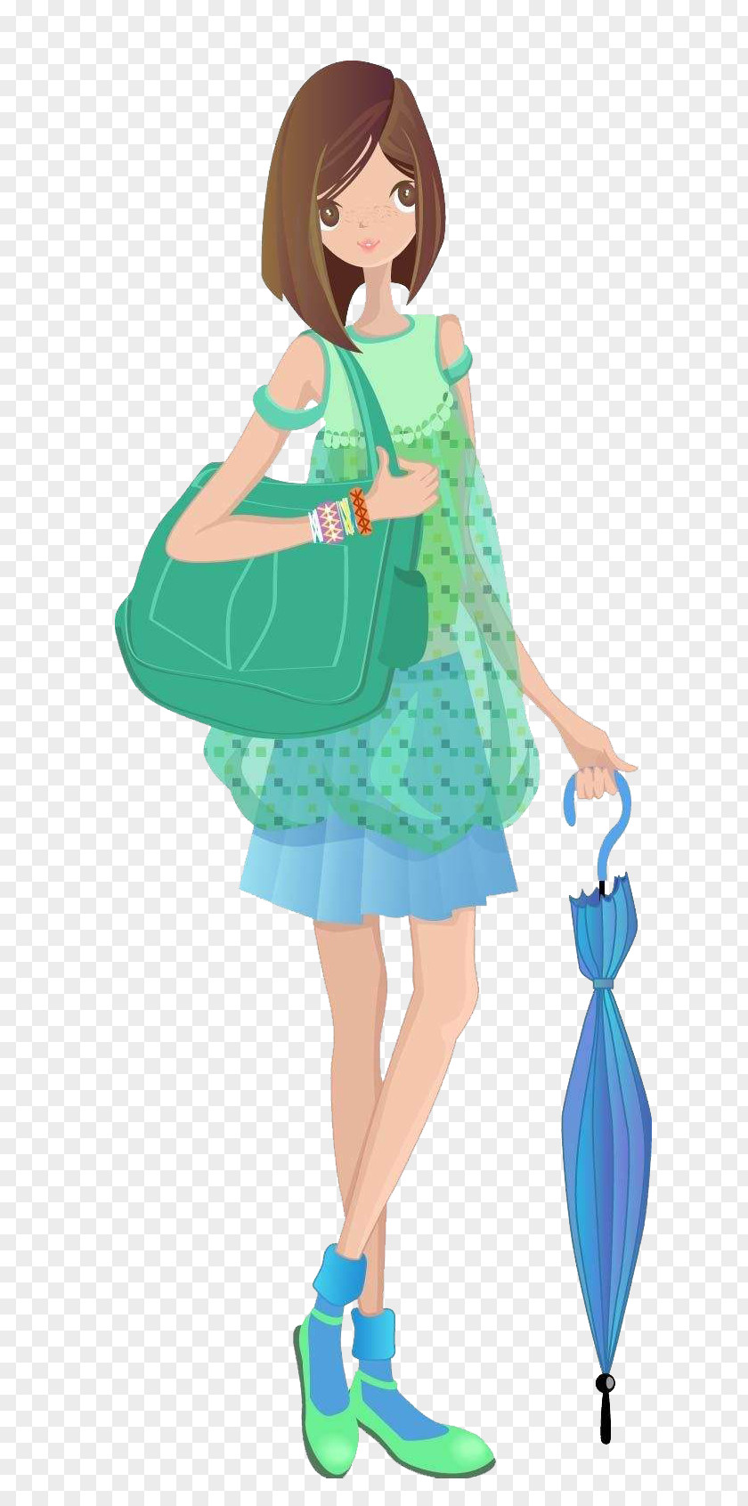 Wearing A Green Skirt Backpack Man Download Illustration PNG