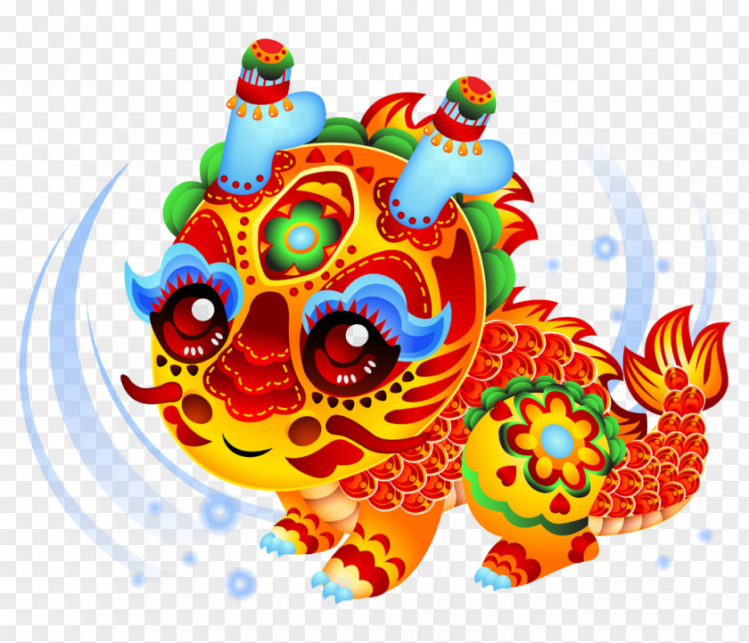 Chinese New Year Lion Dance Cartoon Illustration PNG