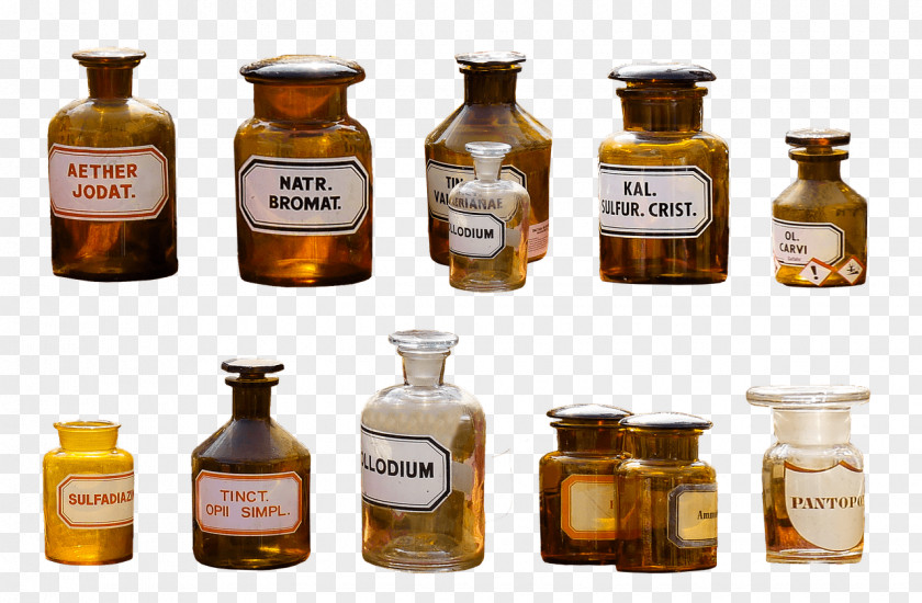 Pharmacy Flasks PNG Flasks, brown glass jar lot collage clipart PNG