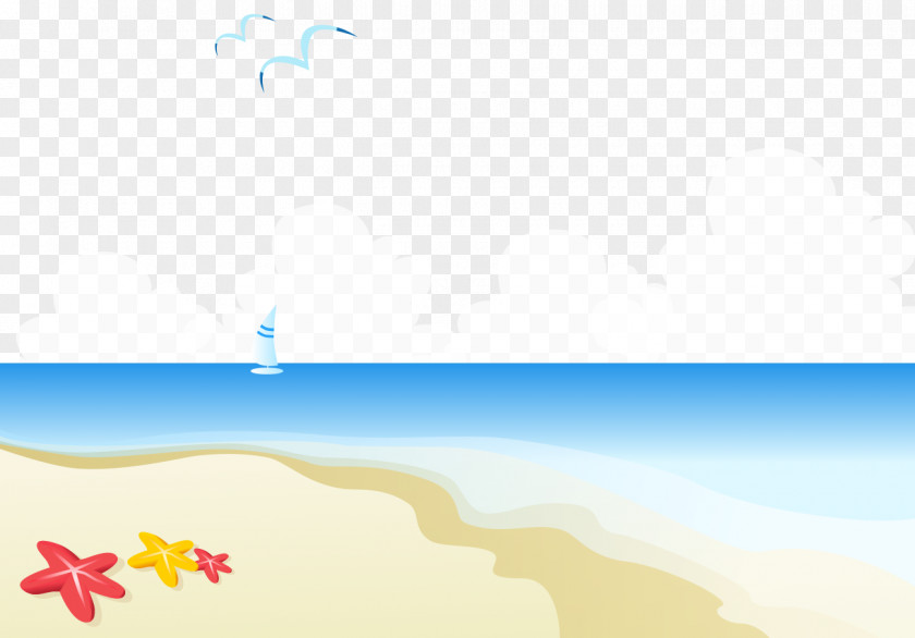 Cartoon Painted Blue Sea Beach Starfish Sky Pattern PNG