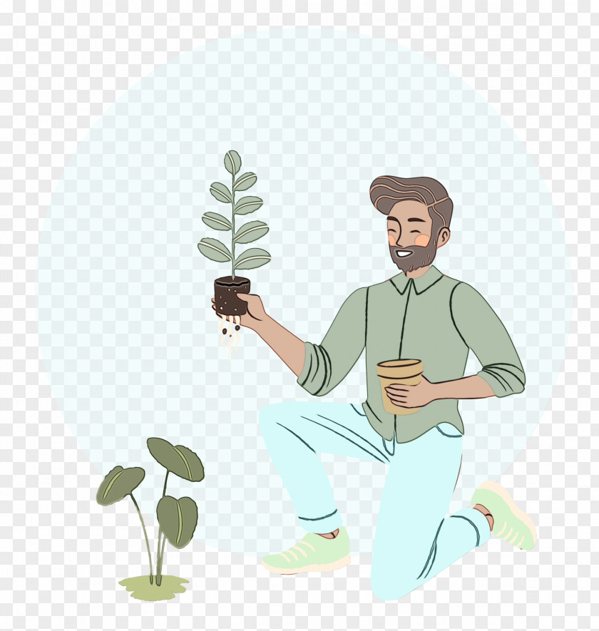 Green Plant Cartoon Sitting H&m PNG
