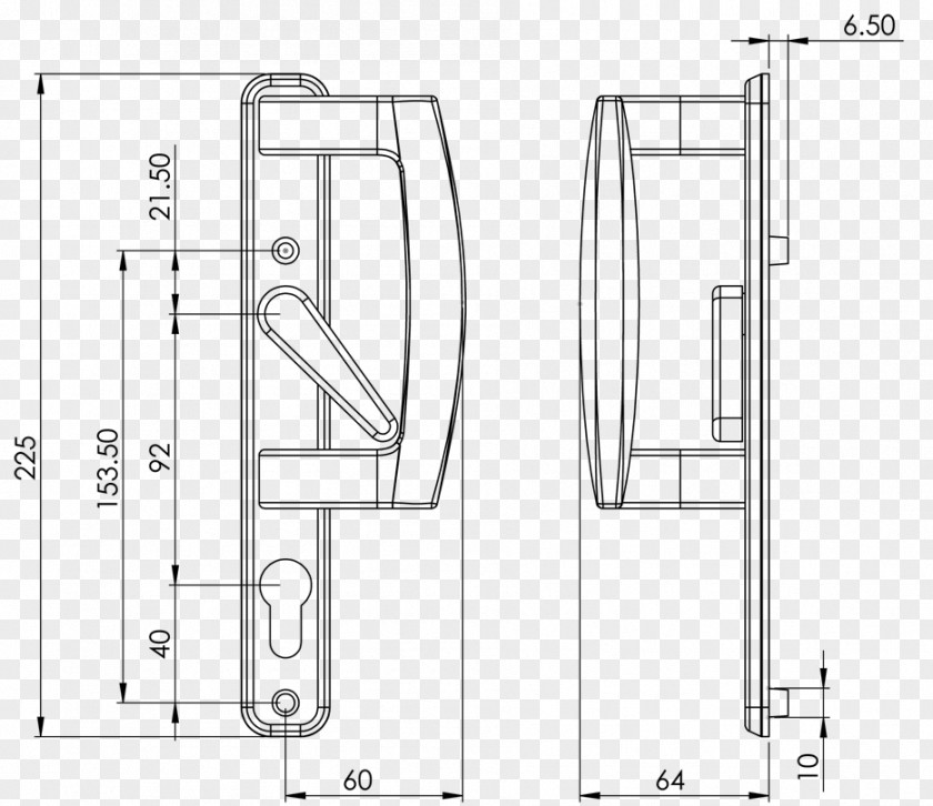 Line Door Handle Technical Drawing PNG