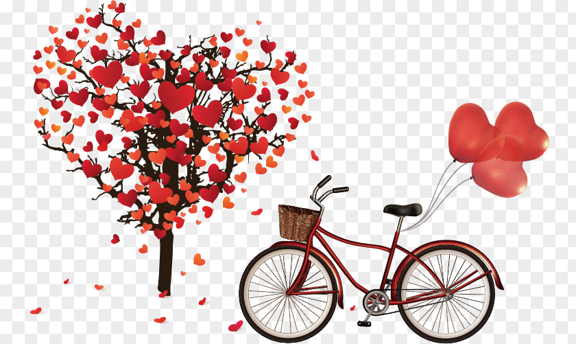 Vector Bicycle And The Giving Tree Valentines Day Heart Illustration PNG
