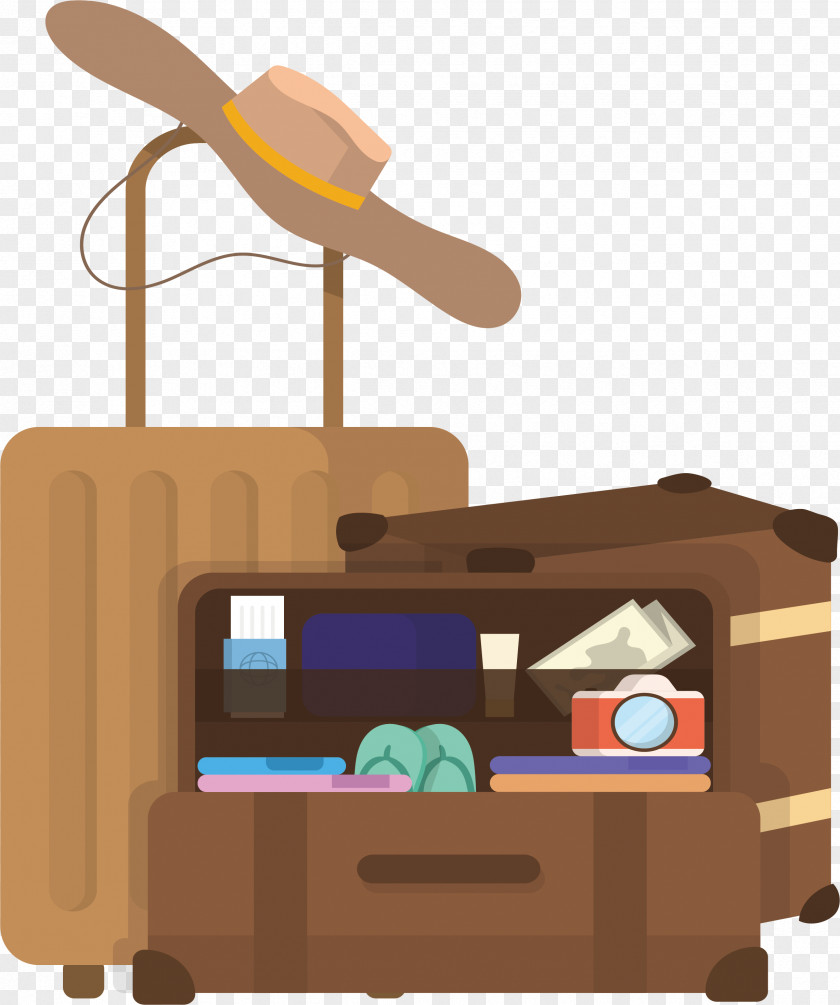 Retro Brown Tourist Suitcase Travel Baggage Euclidean Vector PNG