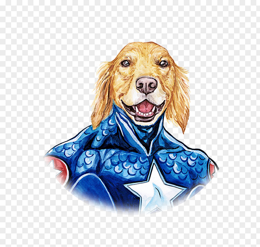 Hand Painted Watercolor Cute Dog American Captain Breed Puppy Illustration PNG