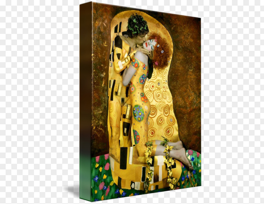 Gustav Klimt The Kiss Painting Art Canvas PNG