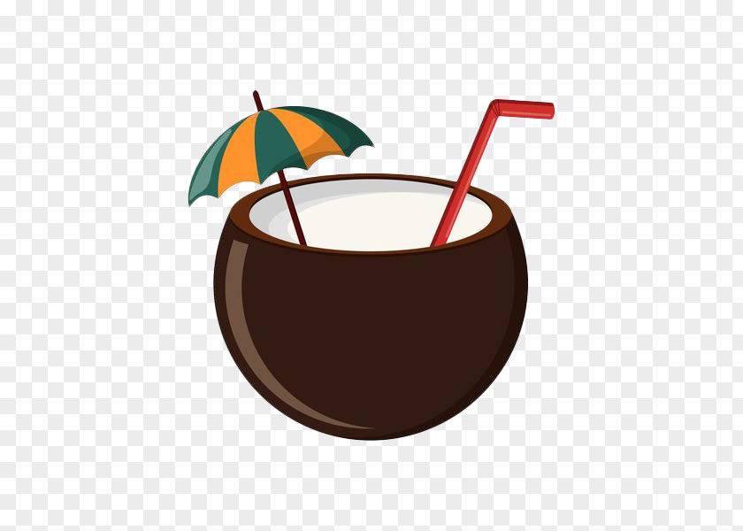 Hand Drawn Vector Coconut Juice Cocktail Umbrella Water Milk PNG