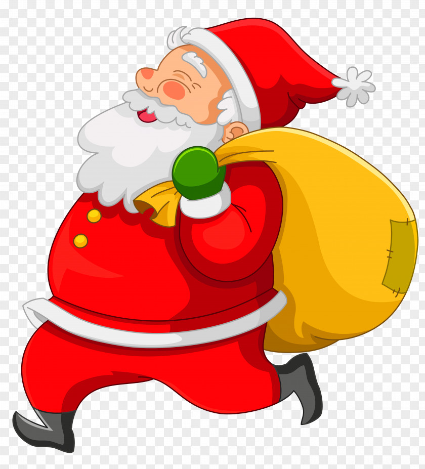 Transparent Santa With Yellow Bag Clipart Claus Clip Art PNG