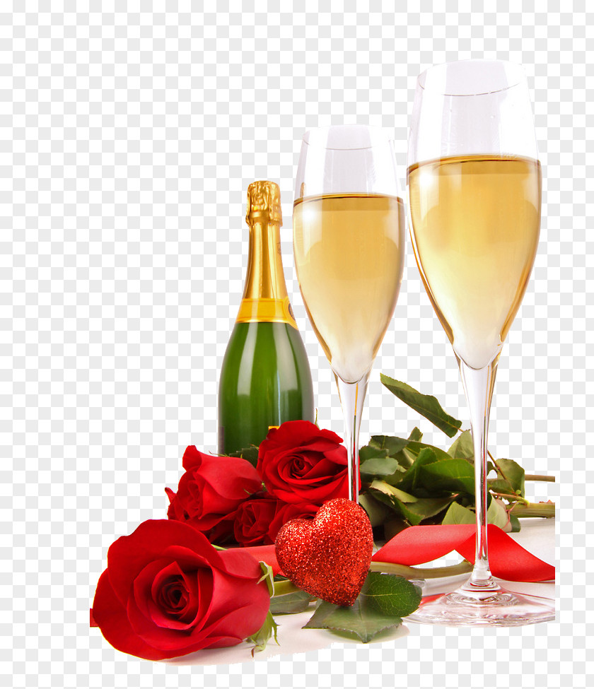 Champagne Rosxe9 Valentines Day Heart Bottle PNG