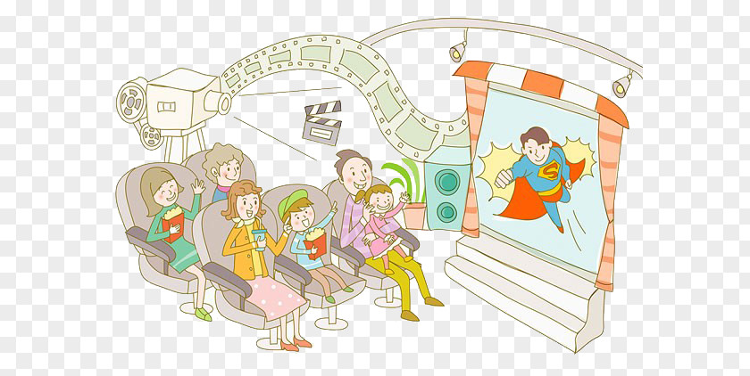 Cinema Watching Movies Film Family Drawing Illustration PNG