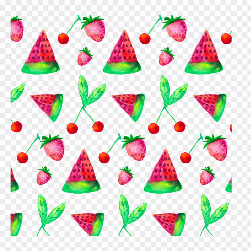 Hand Painted Watermelon Slices, Strawberries, Cherry Vector Fruit Auglis PNG