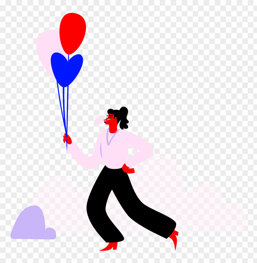 Park Walking Holding Balloons PNG